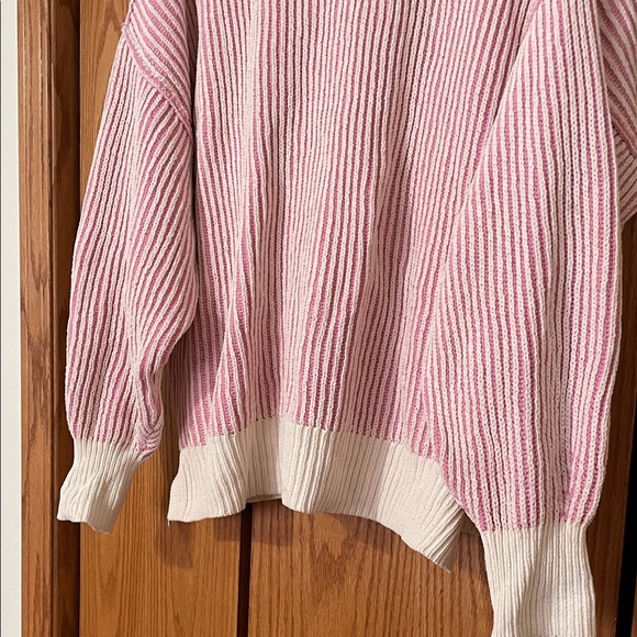 Aerie Striped Pink and Cream Crew Neck Sweater - Picture 3 of 8